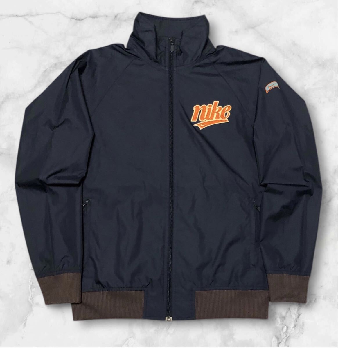 ■NIKE ナイキ■00's ロゴワッペン スウッシュ刺繍 フルジップ ナイロンジャケット ネイビー M_画像1