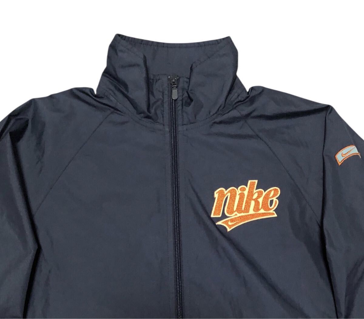 ■NIKE ナイキ■00's ロゴワッペン スウッシュ刺繍 フルジップ ナイロンジャケット ネイビー M_画像4