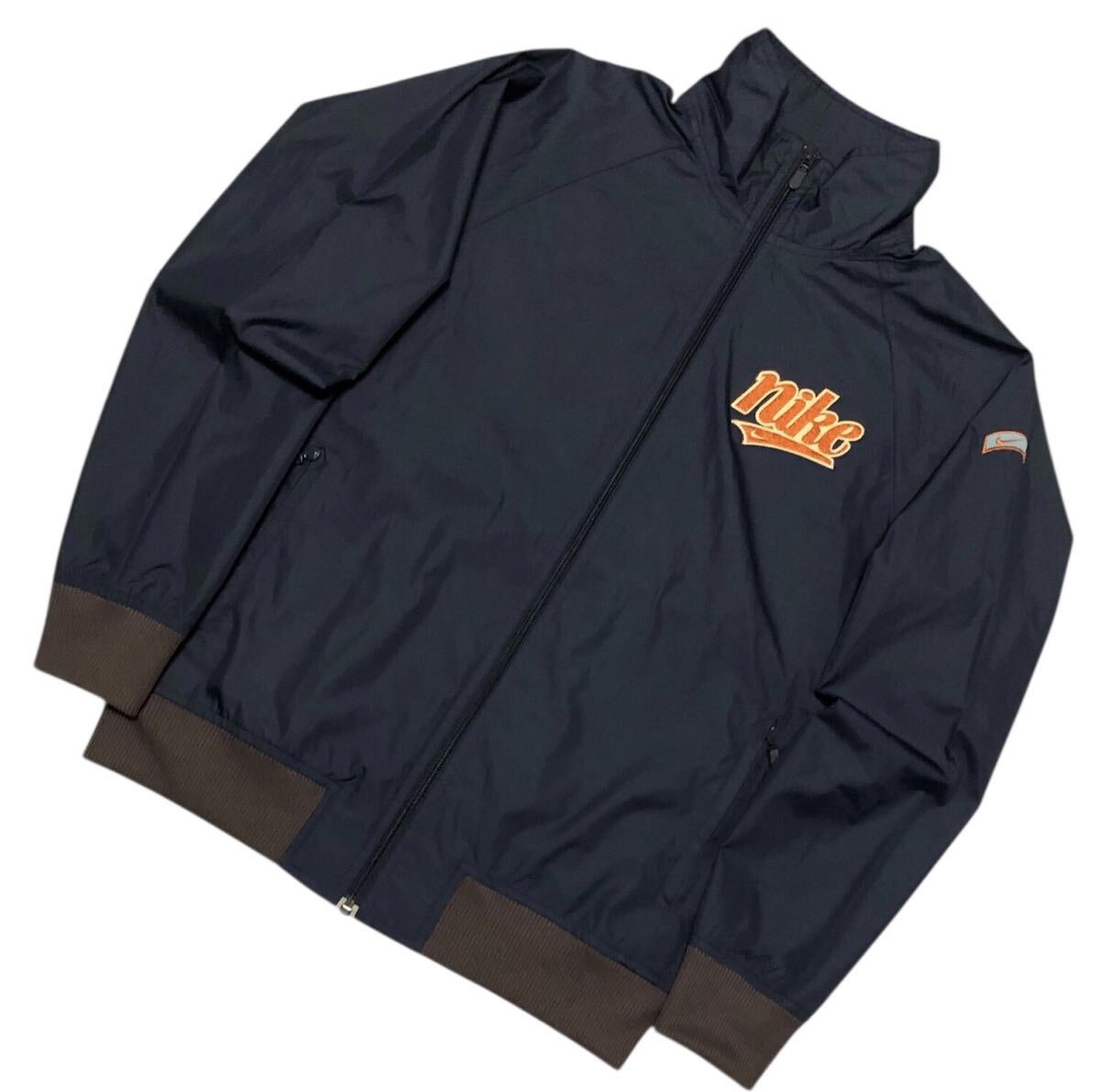 ■NIKE ナイキ■00's ロゴワッペン スウッシュ刺繍 フルジップ ナイロンジャケット ネイビー M_画像3