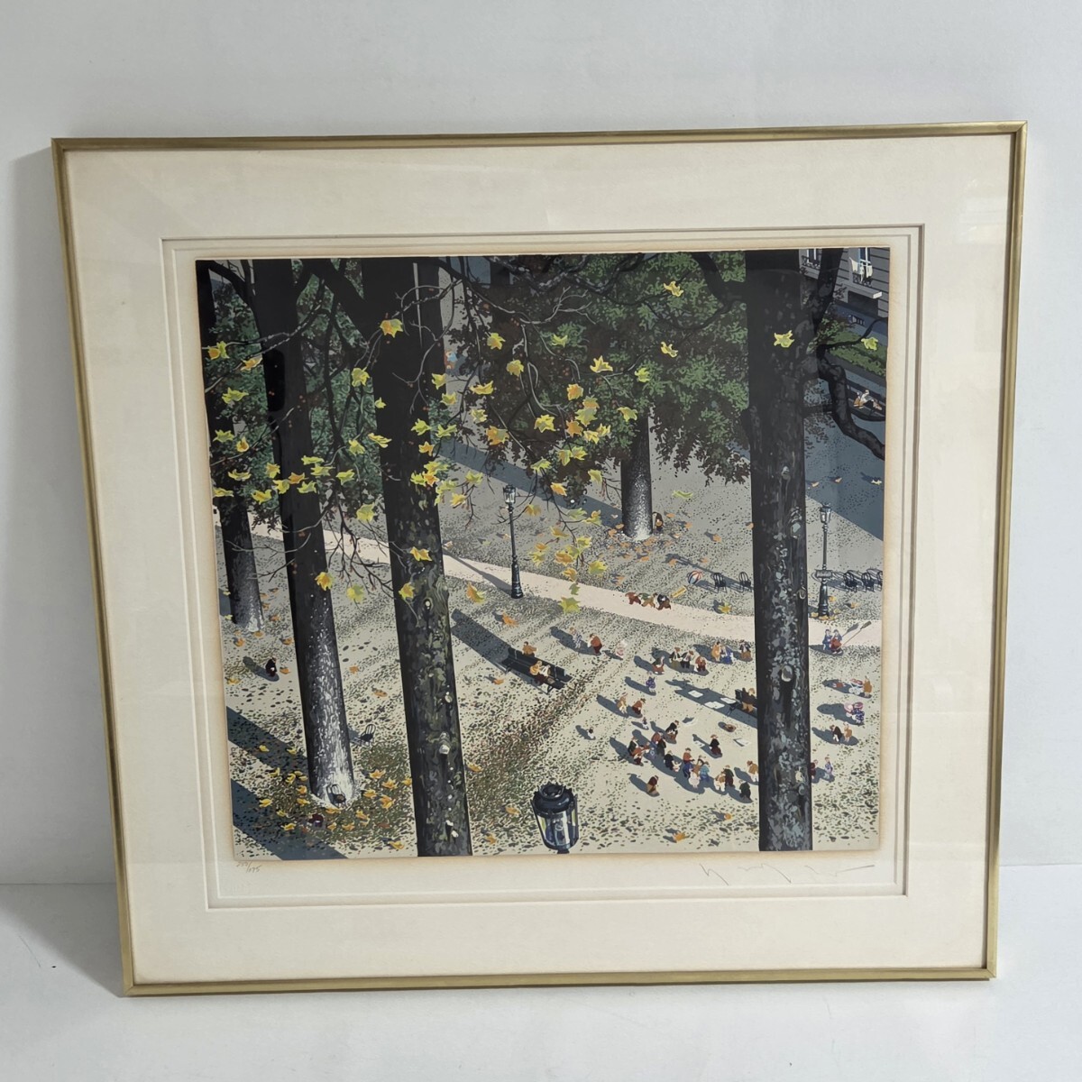 【A8954】ヒロ・ヤマガタ 即興詩人 The Poet シルクスクリーン 版画 限定 250/295 額装 ヤマガタ The Poet 公園の風景 真作_画像1