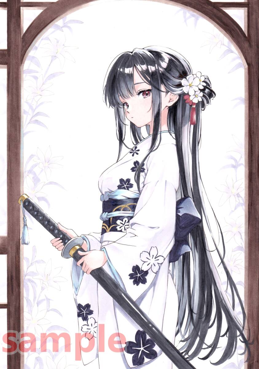 [A4 ручные иллюстрации ] кимоно прекрасный девушка японский костюм меч оригинал симпатичный аналог цвет исходная картина один пункт было использовано 