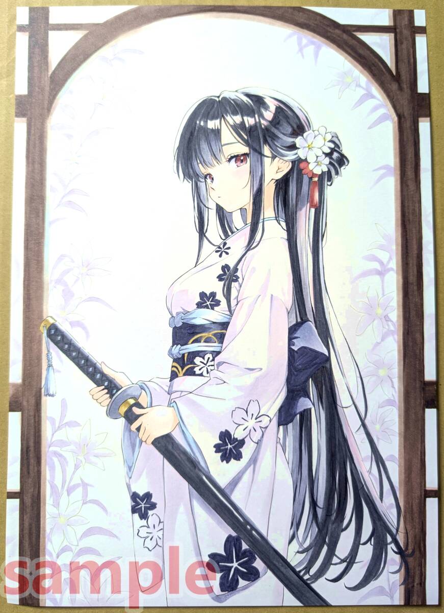 [A4 ручные иллюстрации ] кимоно прекрасный девушка японский костюм меч оригинал симпатичный аналог цвет исходная картина один пункт было использовано 