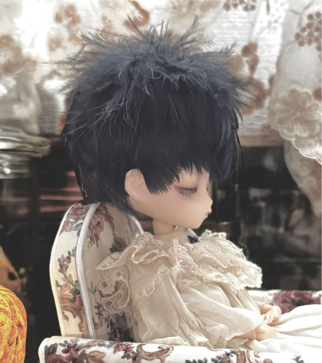 7インチ 羽根ウィッグ 羽 カラスノヌレバ ウィッグ カラス屋 ハルモニアブルーム ドール YSD 頭囲18㎝_画像3