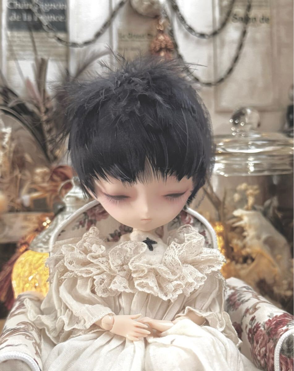 7インチ 羽根ウィッグ 羽 カラスノヌレバ ウィッグ カラス屋 ハルモニアブルーム ドール YSD 頭囲18㎝_画像1