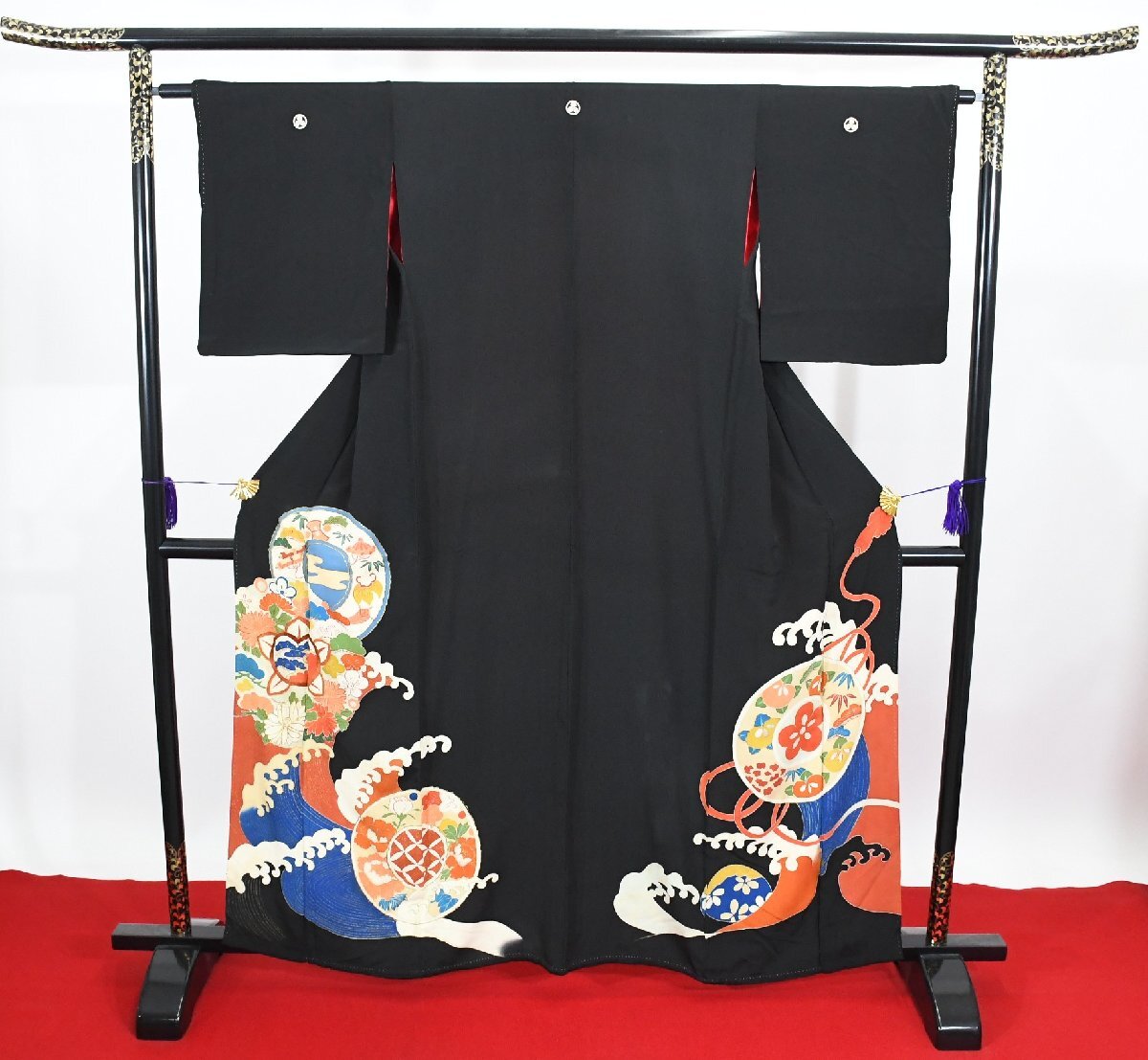 黒留袖 結婚式 アンティーク 鏡 金糸 身丈１５５cm 裄丈６３cm ★着物 e-１４９８ 桜庭呉服店_画像1