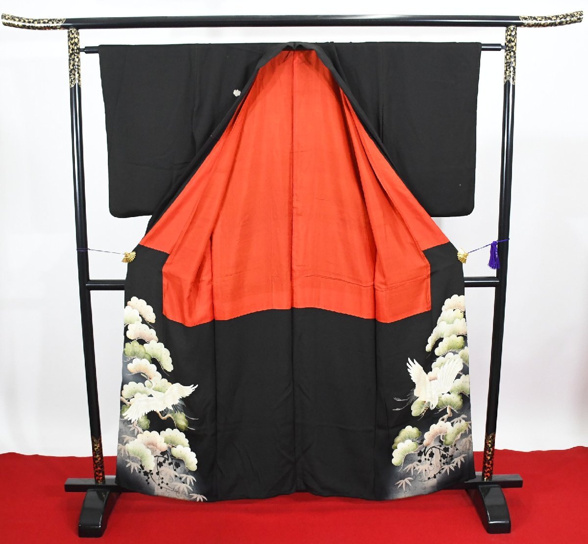 黒留袖 結婚式 アンティーク 松竹梅 ちりめん 身丈１５４cm 裄丈６４cm ★着物 e-１４９９ 桜庭呉服店_画像8