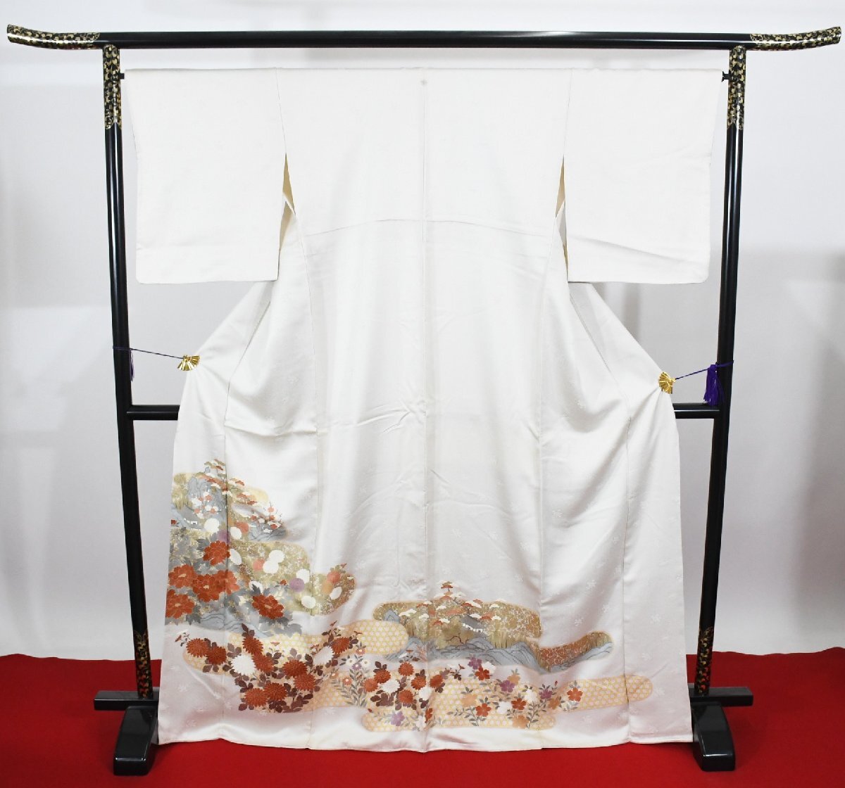 色留袖 家紋 結婚式 金彩 城 風景 花 身丈163cm 裄丈66cm ★着物ｔ-2404 桜庭呉服店_画像1