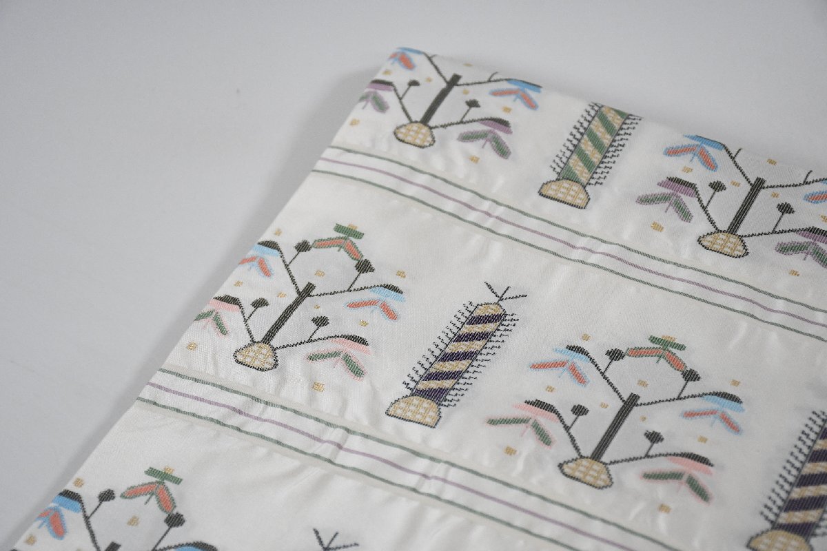 名古屋帯 唐花文様 葉 花 帯丈376cm ★着物屋 ne-16508 桜庭呉服店_画像3