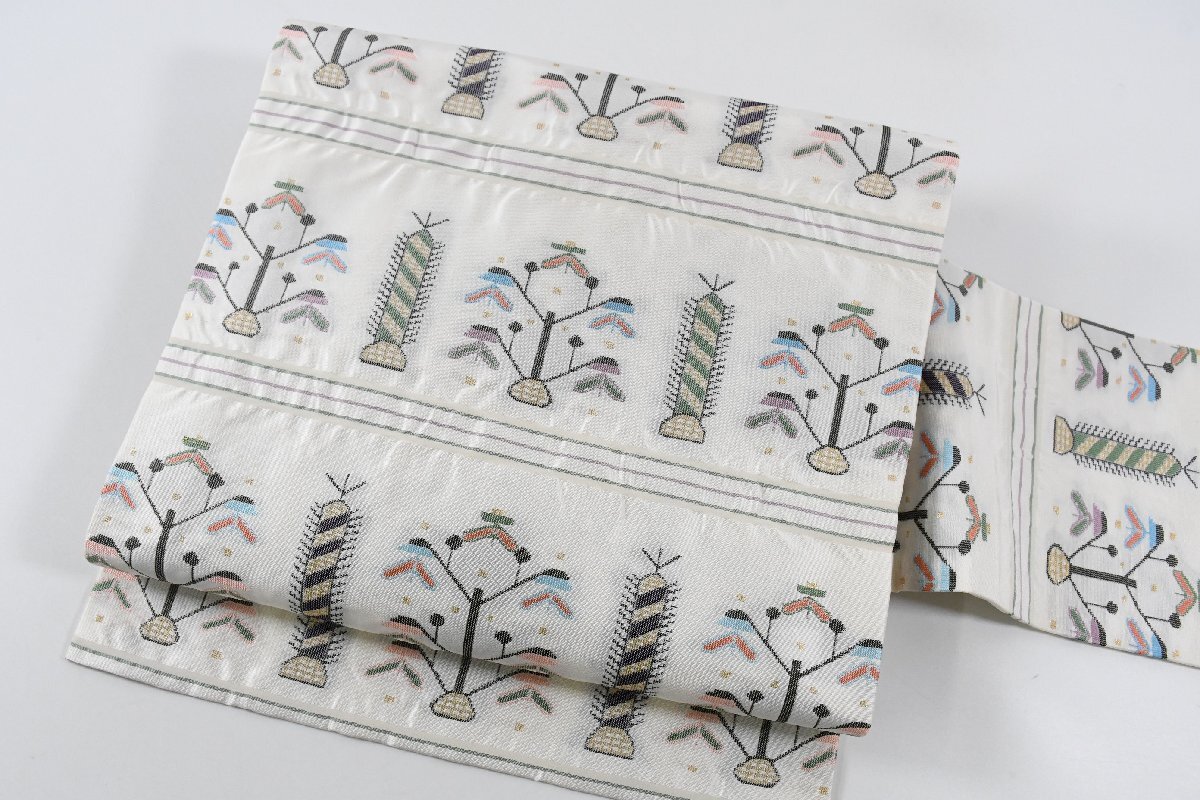 名古屋帯 唐花文様 葉 花 帯丈376cm ★着物屋 ne-16508 桜庭呉服店_画像8