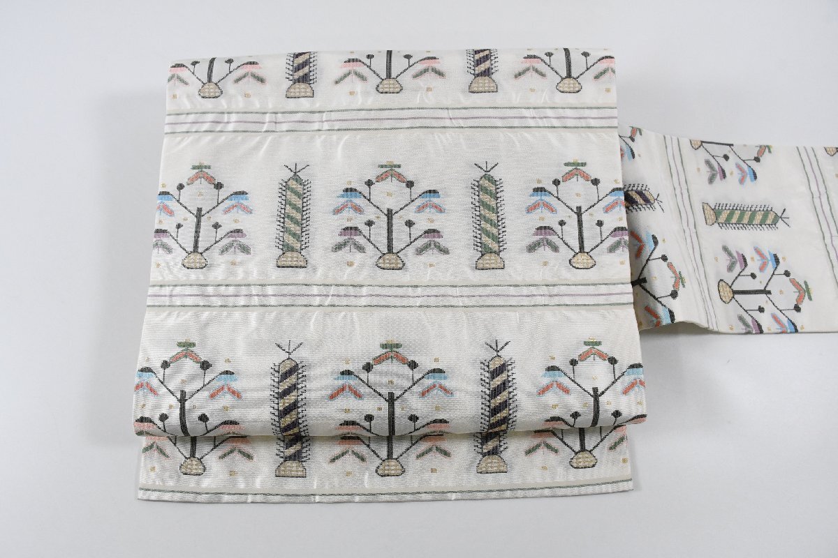 名古屋帯 唐花文様 葉 花 帯丈376cm ★着物屋 ne-16508 桜庭呉服店_画像1