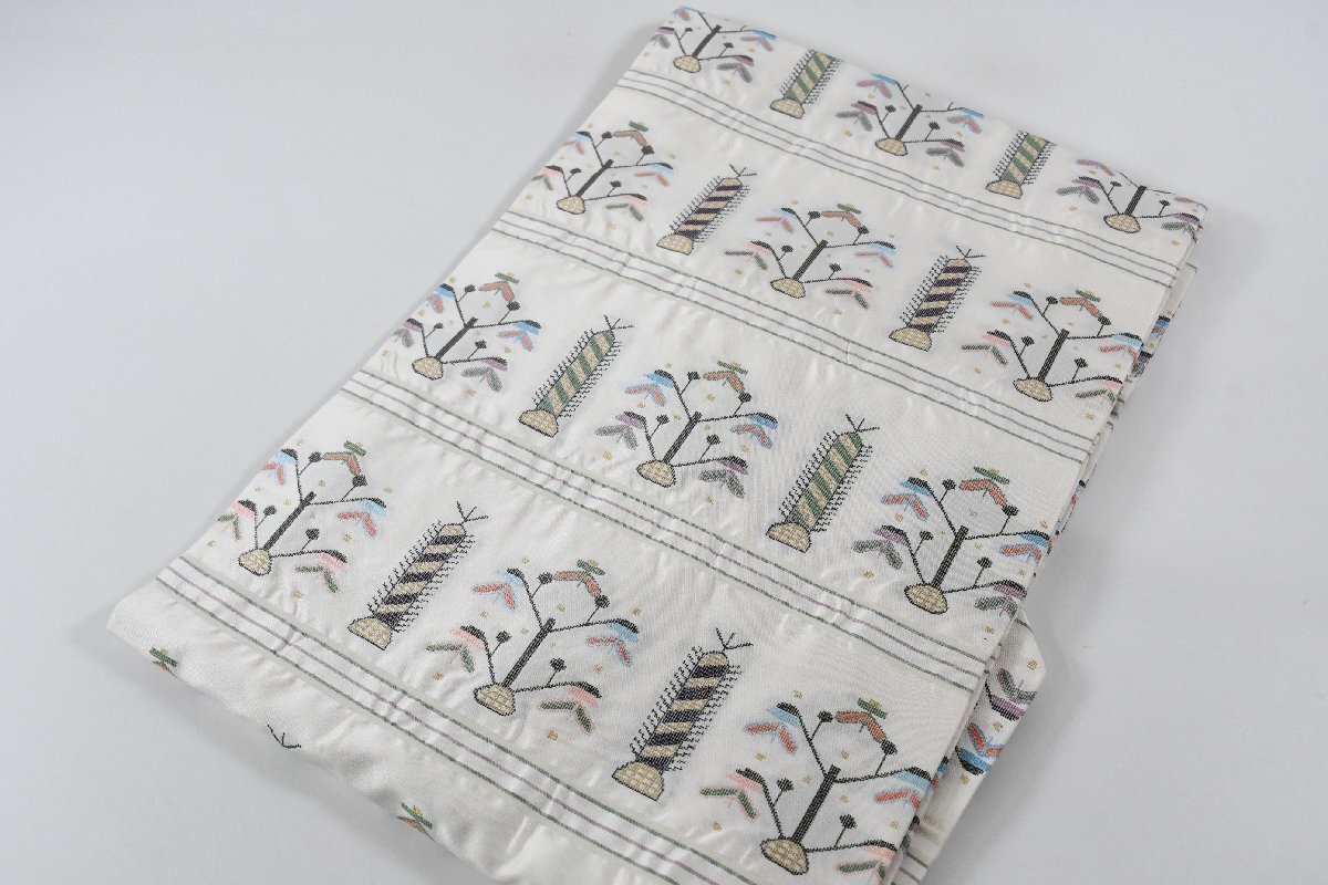 名古屋帯 唐花文様 葉 花 帯丈376cm ★着物屋 ne-16508 桜庭呉服店_画像2