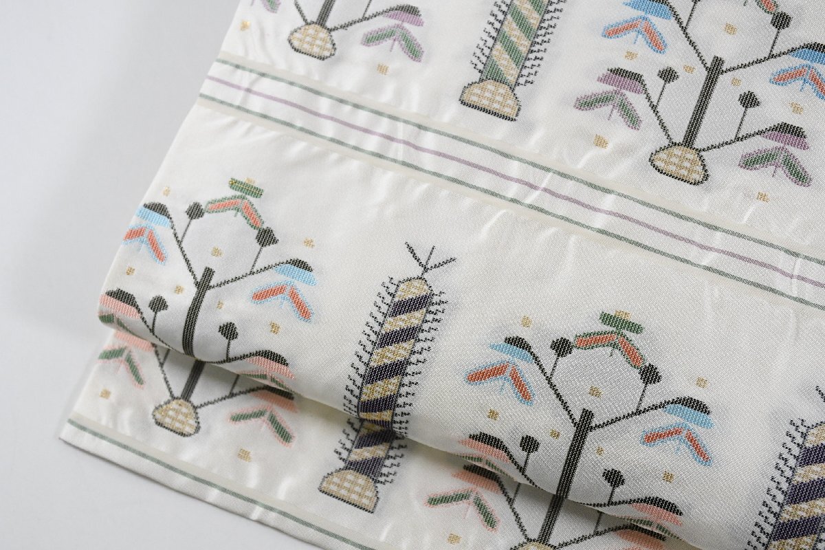 名古屋帯 唐花文様 葉 花 帯丈376cm ★着物屋 ne-16508 桜庭呉服店_画像9