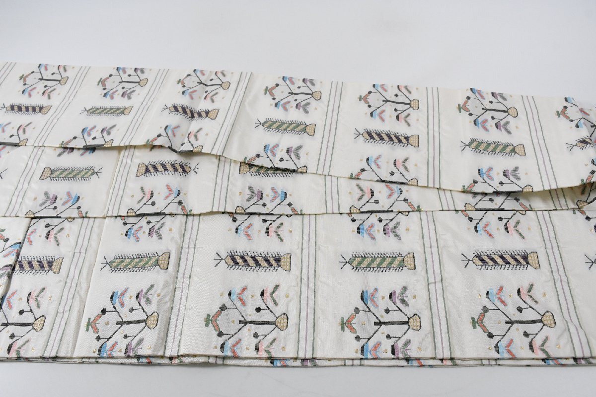 名古屋帯 唐花文様 葉 花 帯丈376cm ★着物屋 ne-16508 桜庭呉服店_画像6