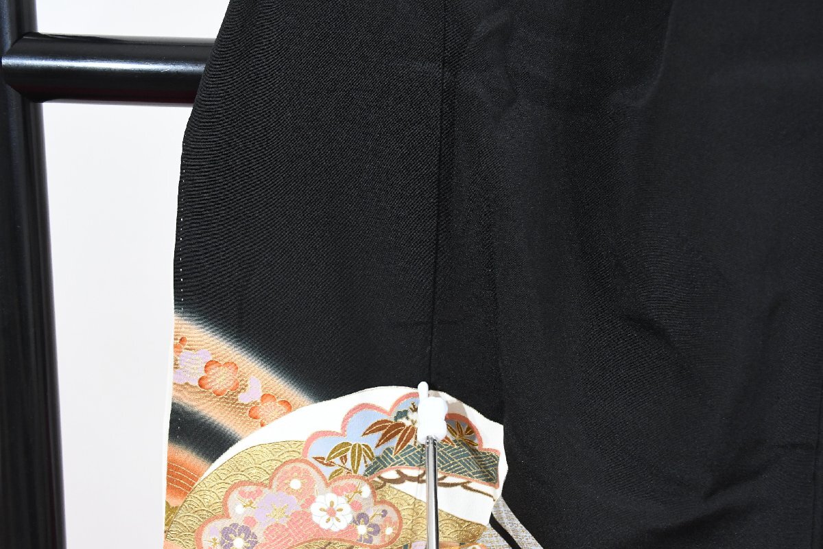 黒留袖 結婚式 金彩 扇 扇子 老松 身丈158cm 裄丈67cm ★着物 e-1447 桜庭呉服店_画像7