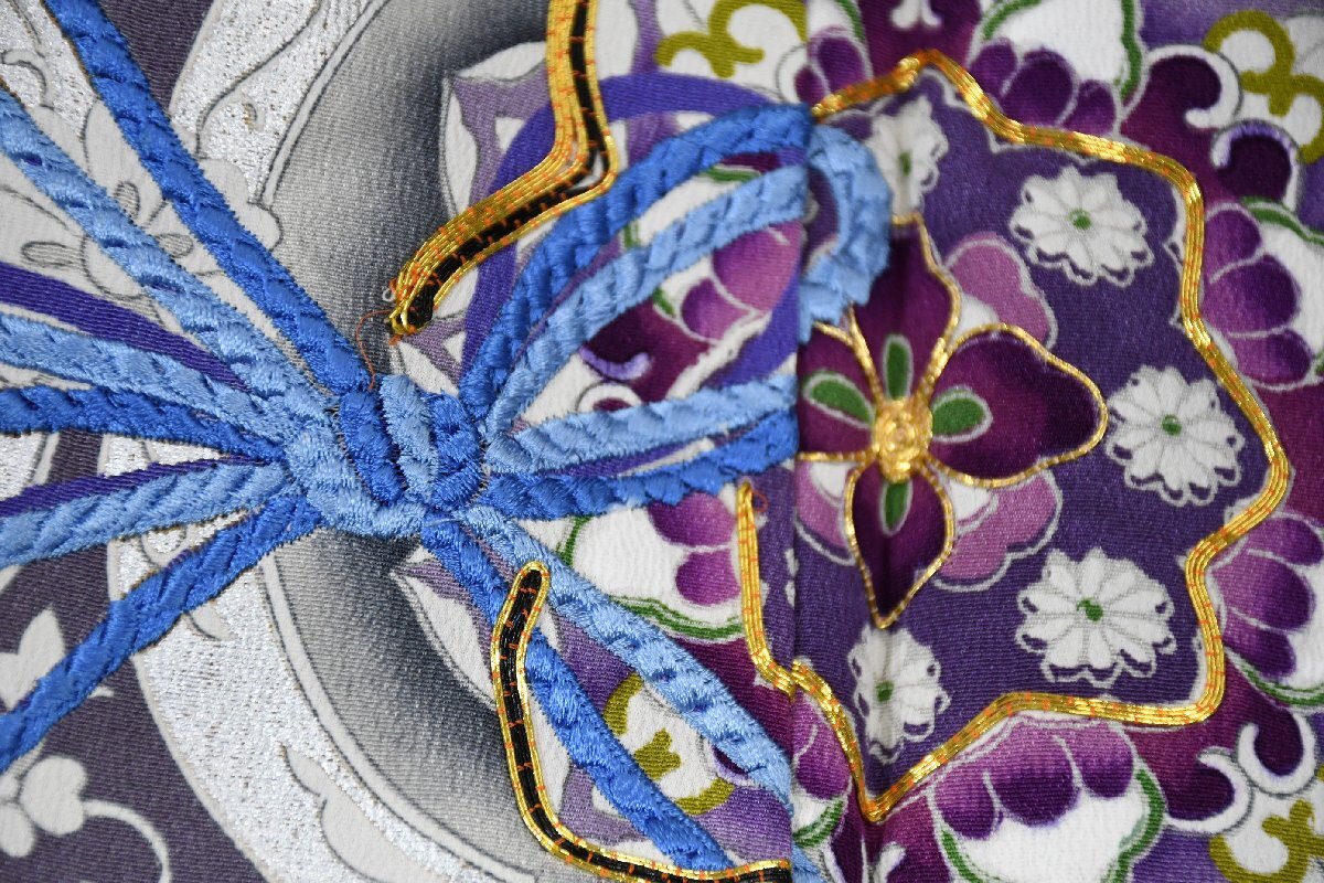 黒留袖 結婚式 鏡文 銀彩 縮緬 身丈１４９cm 裄丈６４．５cm ★着物 e-１４４８ 桜庭呉服店_画像7