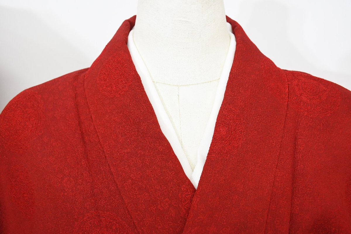 色無地 ますいわ屋 パーティー 柘榴色 赤 鏡文様 披露宴 お茶会 身丈151cm 裄丈65cm ★着物 ia-1218 桜庭呉服店_画像1