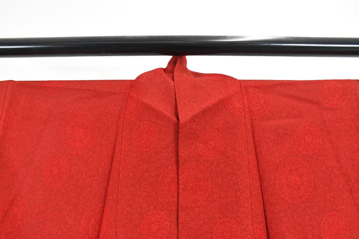色無地 ますいわ屋 パーティー 柘榴色 赤 鏡文様 披露宴 お茶会 身丈151cm 裄丈65cm ★着物 ia-1218 桜庭呉服店_画像7