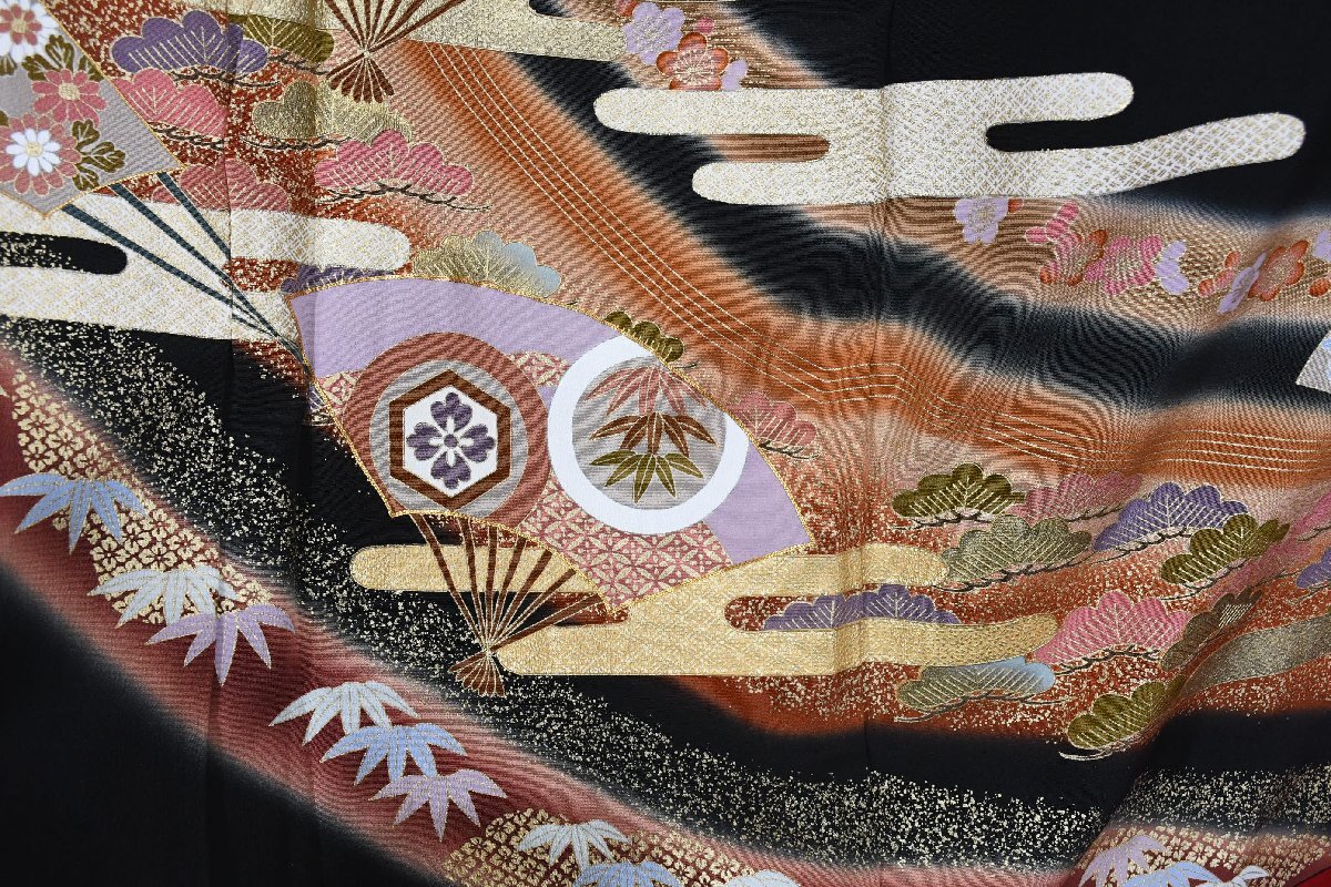 黒留袖 結婚式 金彩 扇 扇子 老松 身丈158cm 裄丈67cm ★着物 e-1447 桜庭呉服店_画像6