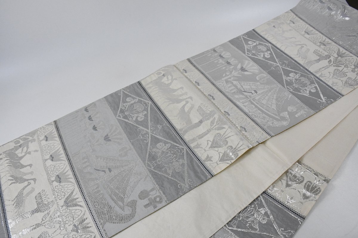 袋帯 六通柄 エジプト文様 人物文様 船 帯丈438cm ★着物屋 ne-16544 桜庭呉服店_画像9