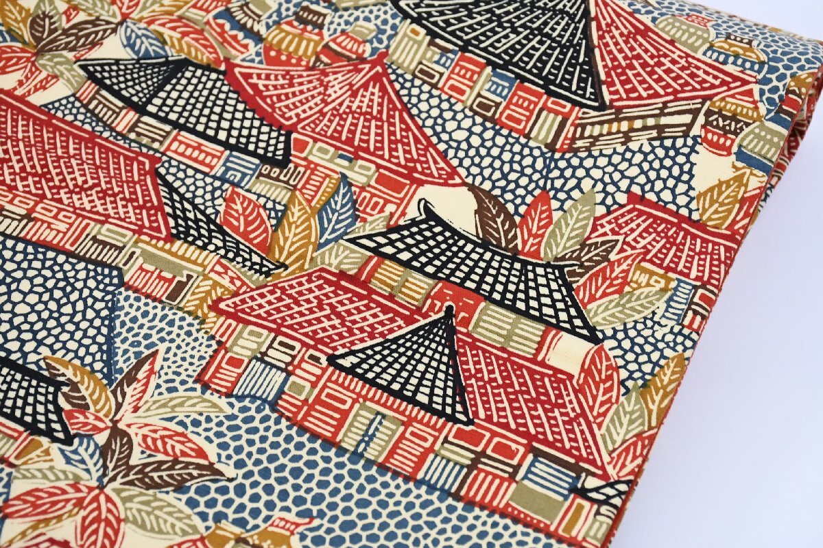 袋名古屋帯 型染め 花瓶 屋根 帯丈352cm ★着物屋 ne-16535 桜庭呉服店_画像3