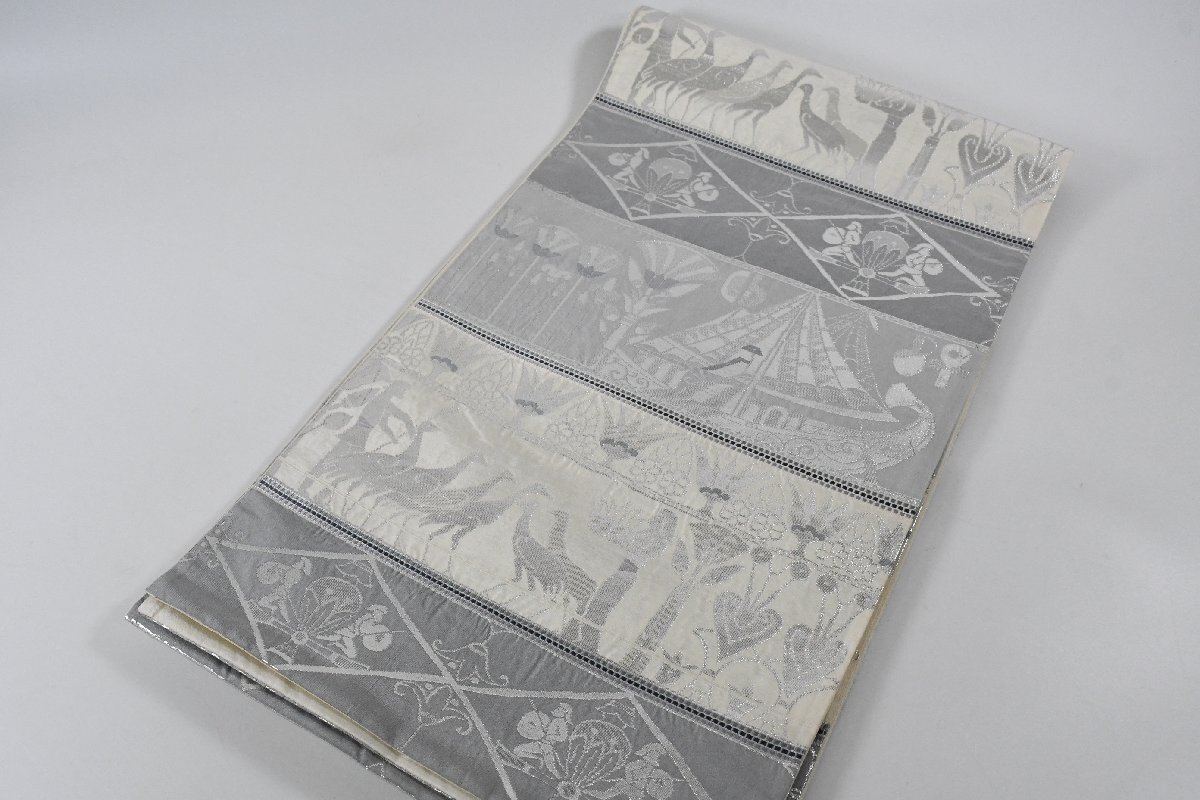 袋帯 六通柄 エジプト文様 人物文様 船 帯丈438cm ★着物屋 ne-16544 桜庭呉服店_画像1