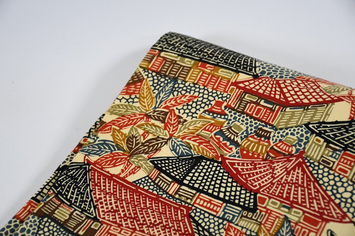 袋名古屋帯 型染め 花瓶 屋根 帯丈352cm ★着物屋 ne-16535 桜庭呉服店_画像2