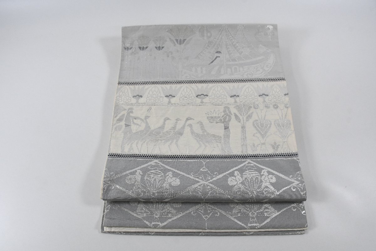 袋帯 六通柄 エジプト文様 人物文様 船 帯丈438cm ★着物屋 ne-16544 桜庭呉服店_画像5