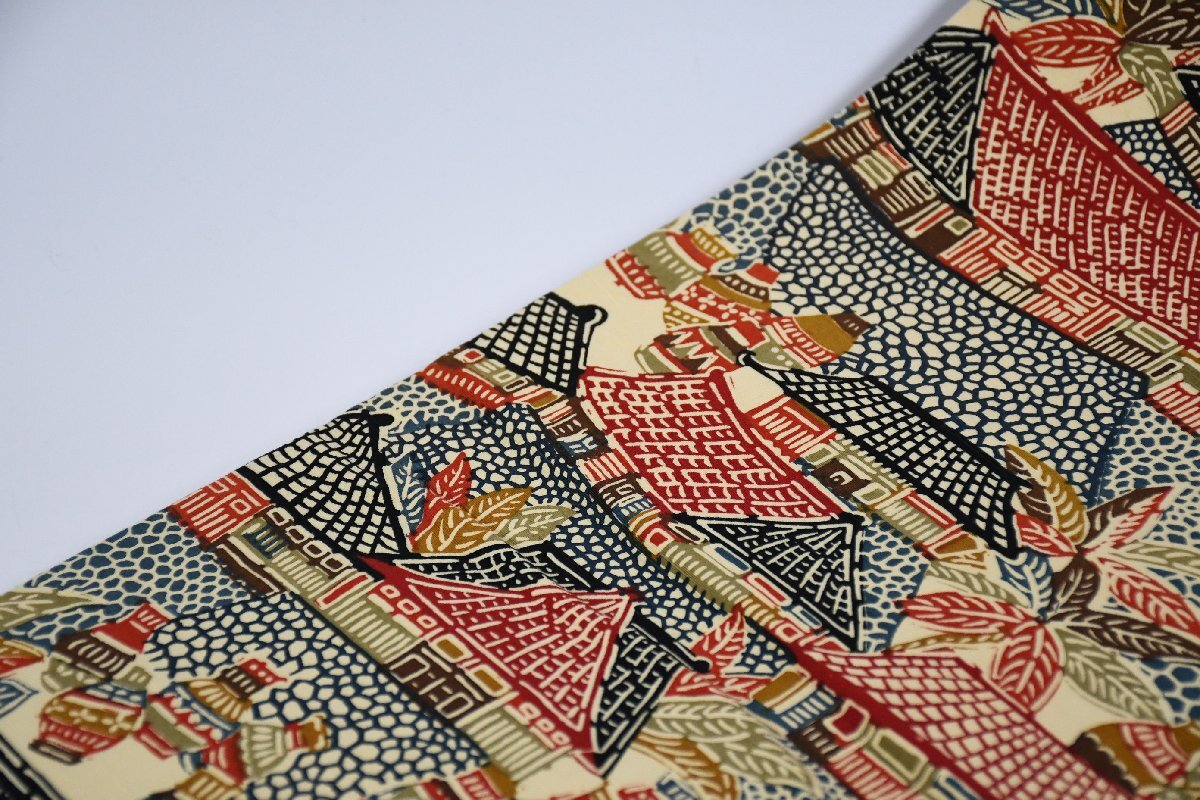 袋名古屋帯 型染め 花瓶 屋根 帯丈352cm ★着物屋 ne-16535 桜庭呉服店_画像9