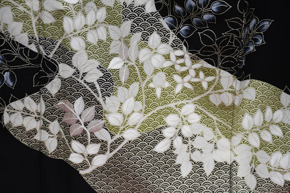 黒留袖 結婚式 白 草文様 身丈152cm 裄丈63cm ★着物 e-1462 桜庭呉服店_画像5