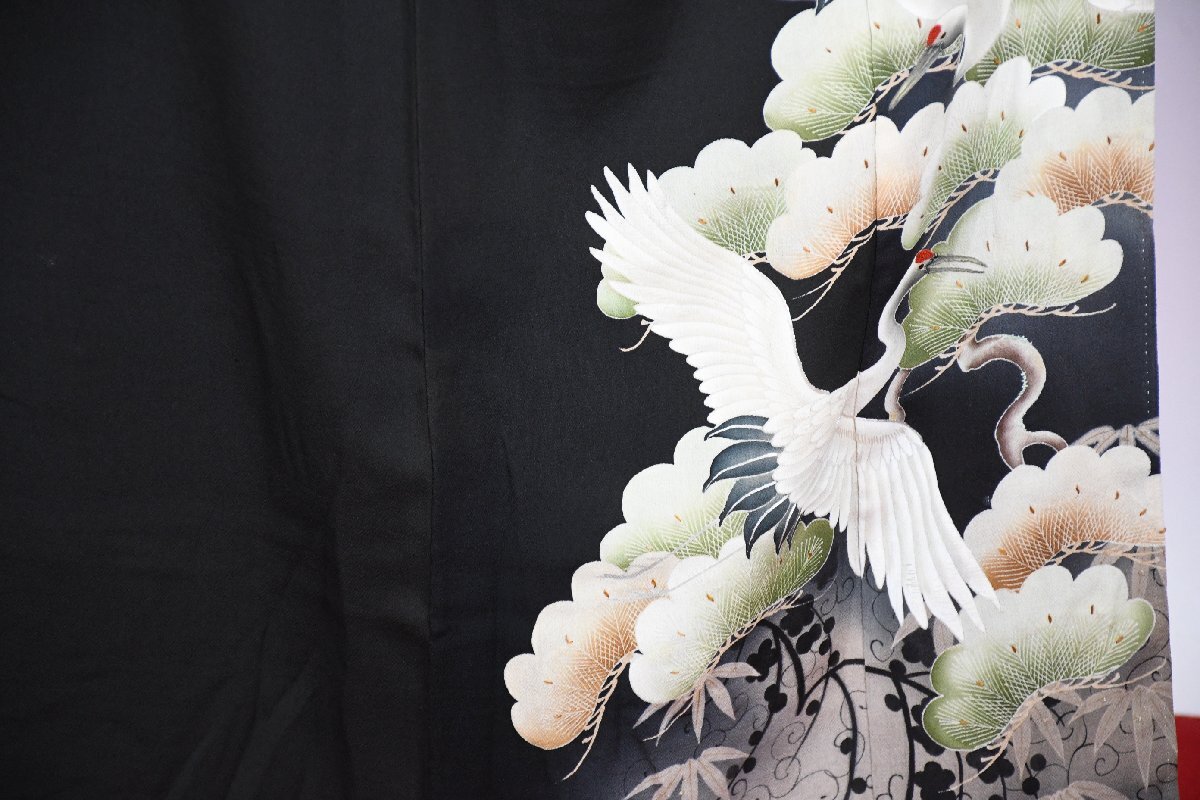 黒留袖 結婚式 アンティーク 松竹梅 ちりめん 身丈１５４cm 裄丈６４cm ★着物 e-１４９９ 桜庭呉服店_画像3