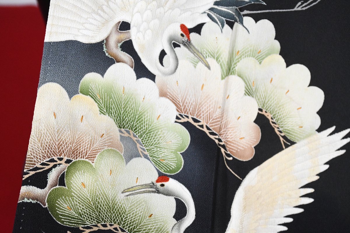 黒留袖 結婚式 アンティーク 松竹梅 ちりめん 身丈１５４cm 裄丈６４cm ★着物 e-１４９９ 桜庭呉服店_画像5