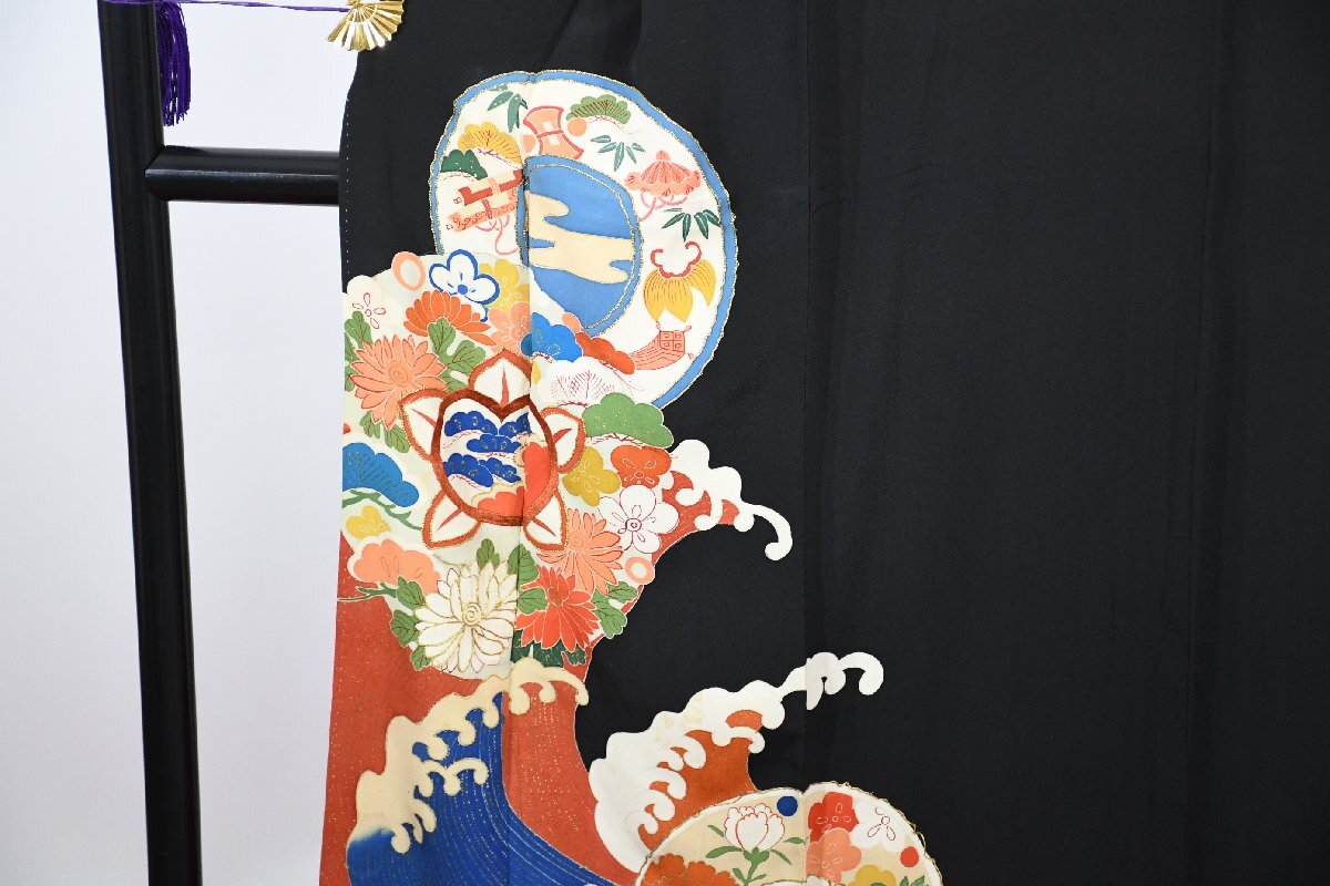 黒留袖 結婚式 アンティーク 鏡 金糸 身丈１５５cm 裄丈６３cm ★着物 e-１４９８ 桜庭呉服店_画像2