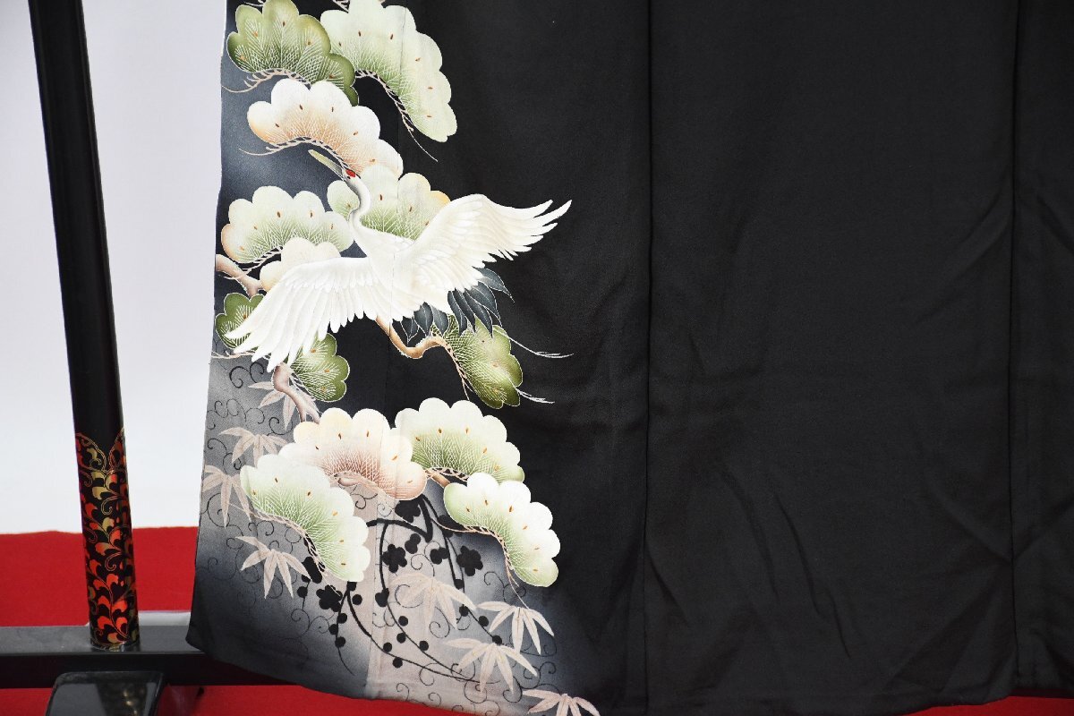 黒留袖 結婚式 アンティーク 松竹梅 ちりめん 身丈１５４cm 裄丈６４cm ★着物 e-１４９９ 桜庭呉服店_画像10