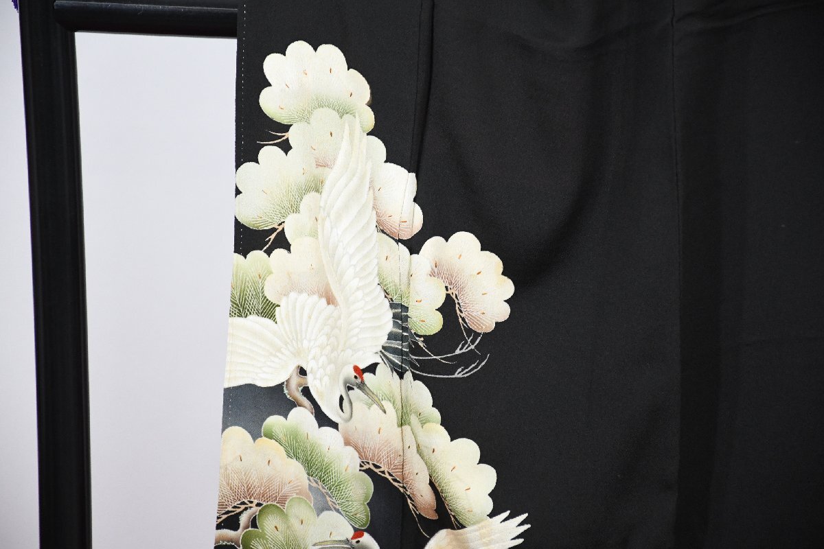 黒留袖 結婚式 アンティーク 松竹梅 ちりめん 身丈１５４cm 裄丈６４cm ★着物 e-１４９９ 桜庭呉服店_画像2