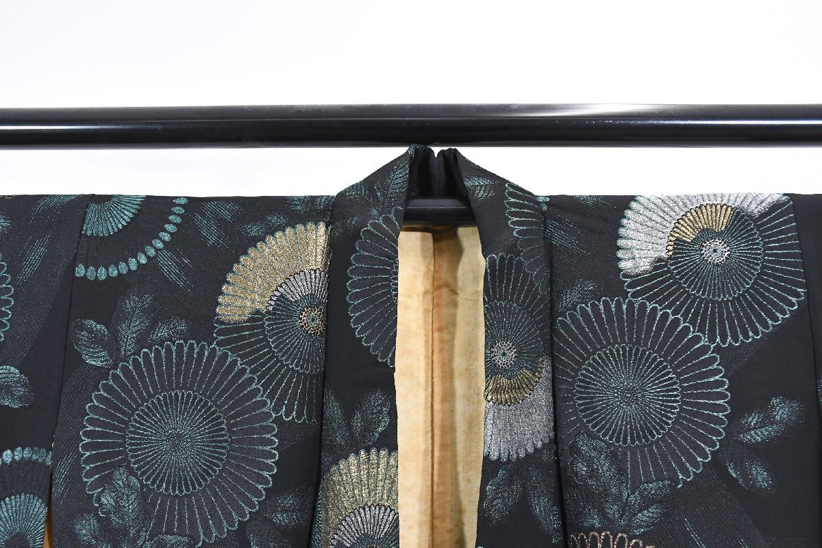 アンティーク 金糸 菊花 ダーク ラメ糸 身丈147cm 裄丈62.5cm ★着物 pb-3883 桜庭呉服店_画像5