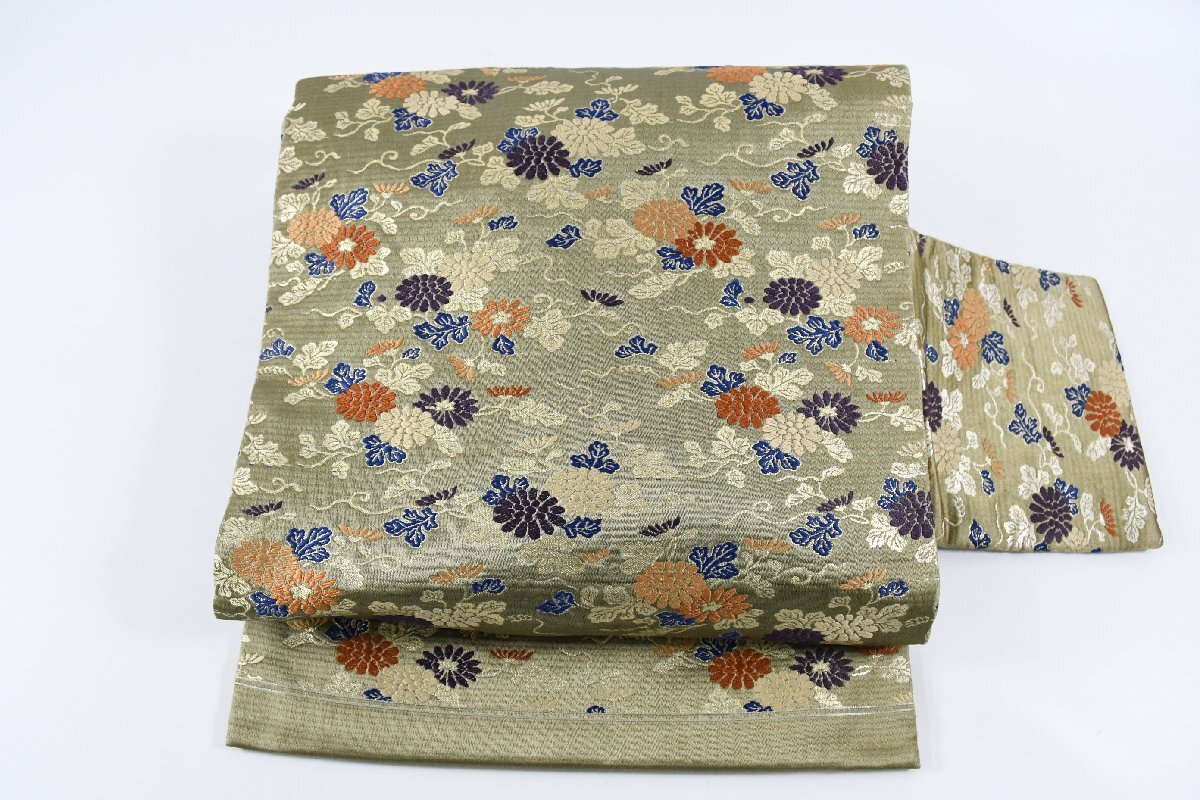 名古屋帯 アンティーク 花 帯丈358cm ★着物屋 ne-16615 桜庭呉服店_画像1