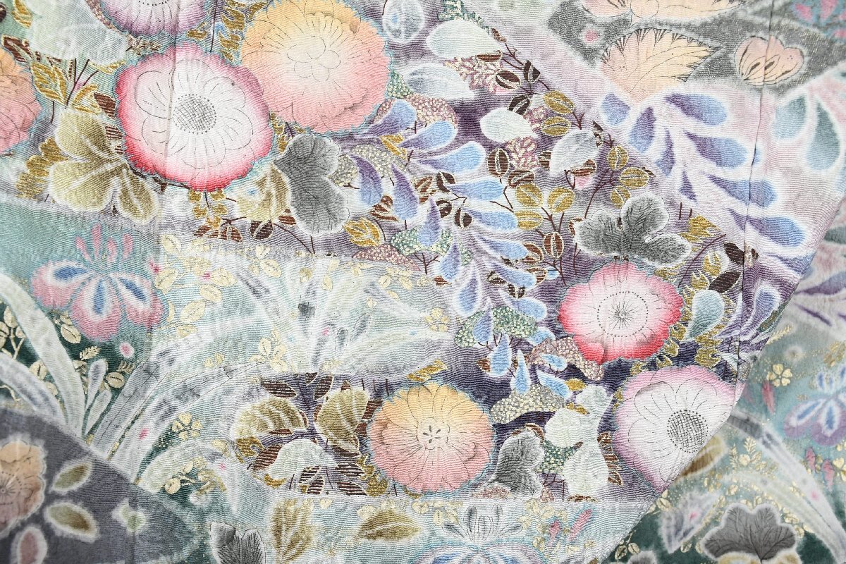 色留袖 結婚式 辻が花 花 金彩 染 絞り 正絹 絹 ちりめん 縮緬 泰常 作家 リメイク素材 身丈150cm 裄丈66.5cm ★着物 ｔ-2373 桜庭呉服店_画像4