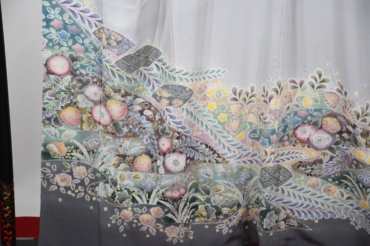 色留袖 結婚式 辻が花 花 金彩 染 絞り 正絹 絹 ちりめん 縮緬 泰常 作家 リメイク素材 身丈150cm 裄丈66.5cm ★着物 ｔ-2373 桜庭呉服店_画像2