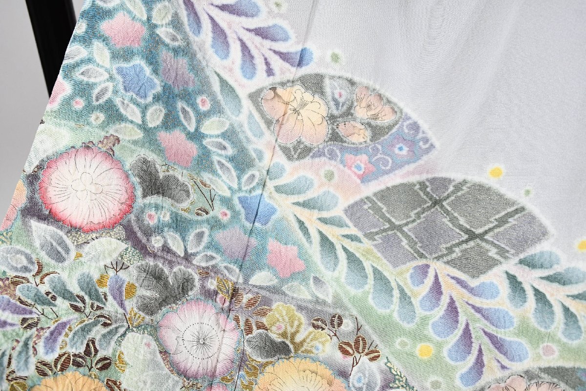 色留袖 結婚式 辻が花 花 金彩 染 絞り 正絹 絹 ちりめん 縮緬 泰常 作家 リメイク素材 身丈150cm 裄丈66.5cm ★着物 ｔ-2373 桜庭呉服店_画像3