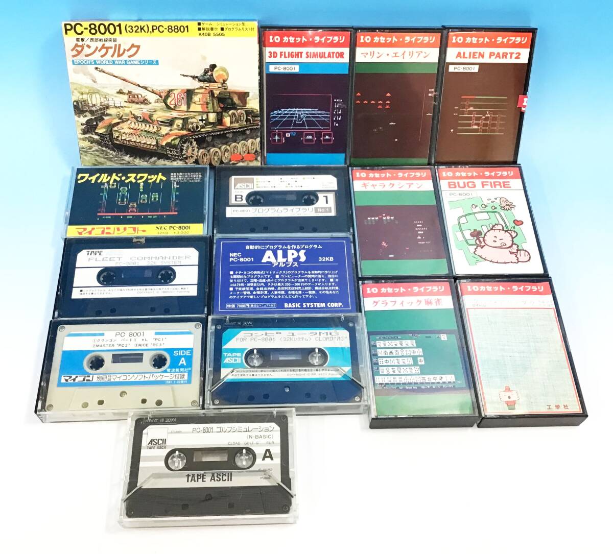15本セット PC-8001 プログラム PCソフト カセットテープ レトロゲーム ギャラクシアン 麻雀 エイリアン ゴルフ 大量 まとめて_画像1