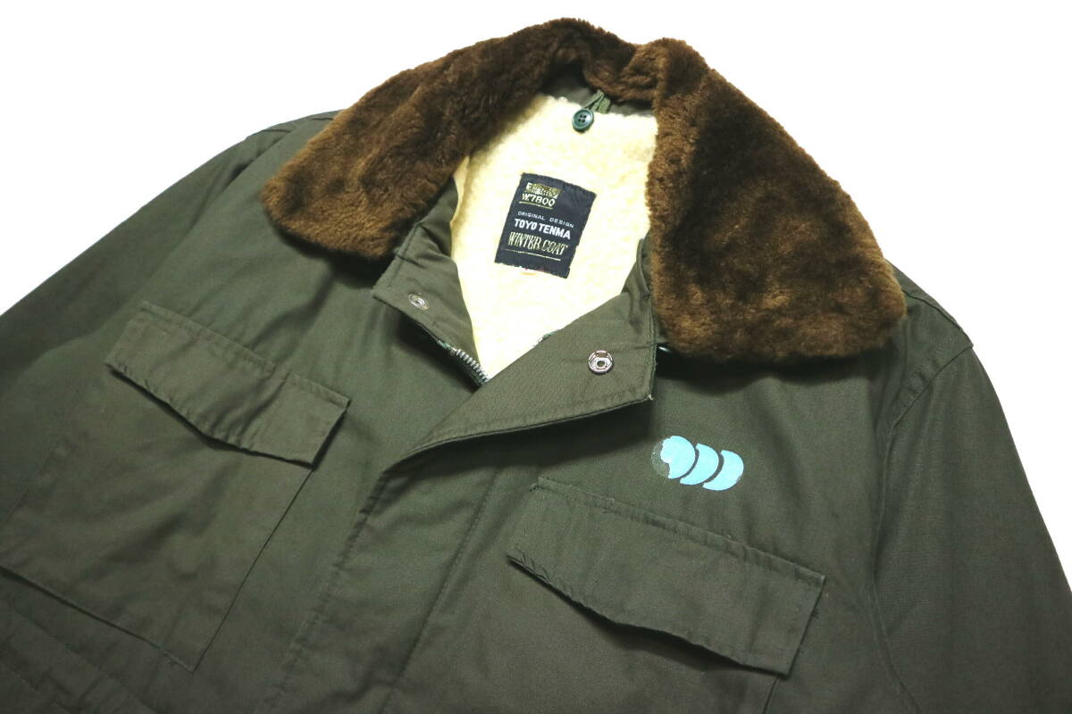 訳あり(会社ロゴ)/暖か!◆80’s 日本製 TOYO TENMA 綿100地 裏ボア&中綿 カストロコート◆Mサイズ相当(表記L:身長166-168センチ位)_画像4