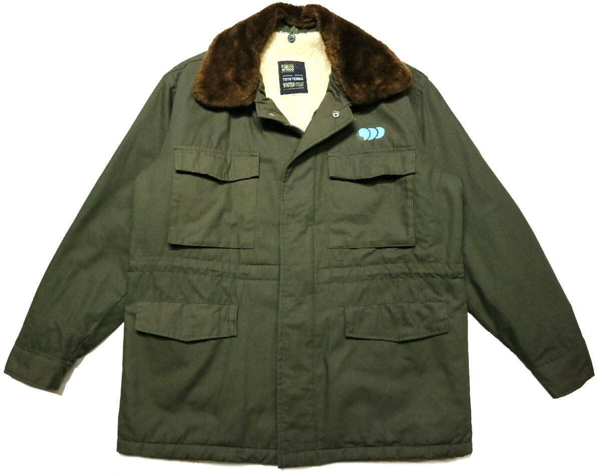 訳あり(会社ロゴ)/暖か!◆80’s 日本製 TOYO TENMA 綿100地 裏ボア&中綿 カストロコート◆Mサイズ相当(表記L:身長166-168センチ位)_画像1