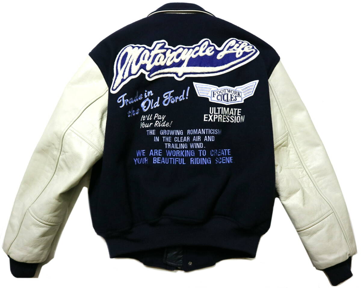 訳あり/良好！◆90’s 日本製 クシタニ EXPLORER 袖革スタジャン◆Mサイズ（身長173-175センチ位）_画像1