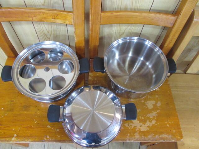 76073 Amway Amway Amway k.-n кастрюля комплект 18/8 STAINLESS STEEL нержавеющая сталь кастрюля с двумя ручками кухонная утварь три уровень б/у товар ②