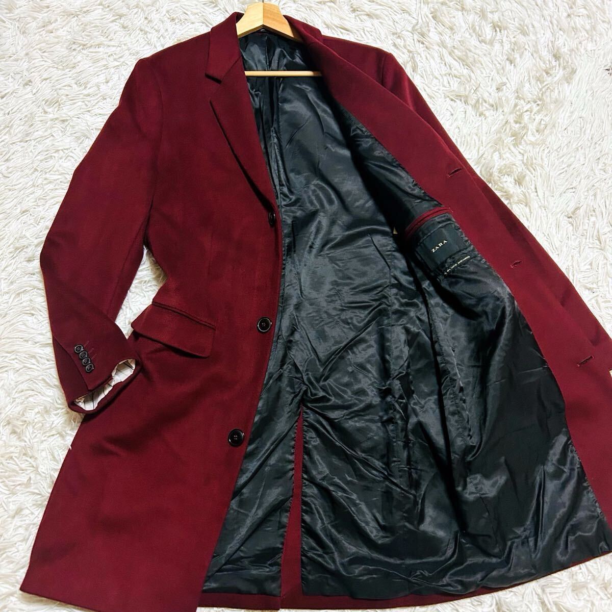 深紅の魔装コート ZARA ザラ ロング チェスターコート ロングコート アウター 秋冬 上質高級感 貴重 ワインレッド ボルドー 極美品 Lサイズ_画像1