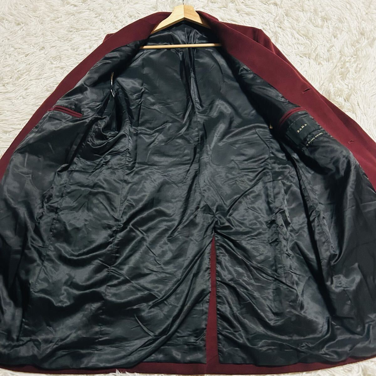 深紅の魔装コート ZARA ザラ ロング チェスターコート ロングコート アウター 秋冬 上質高級感 貴重 ワインレッド ボルドー 極美品 Lサイズ_画像6
