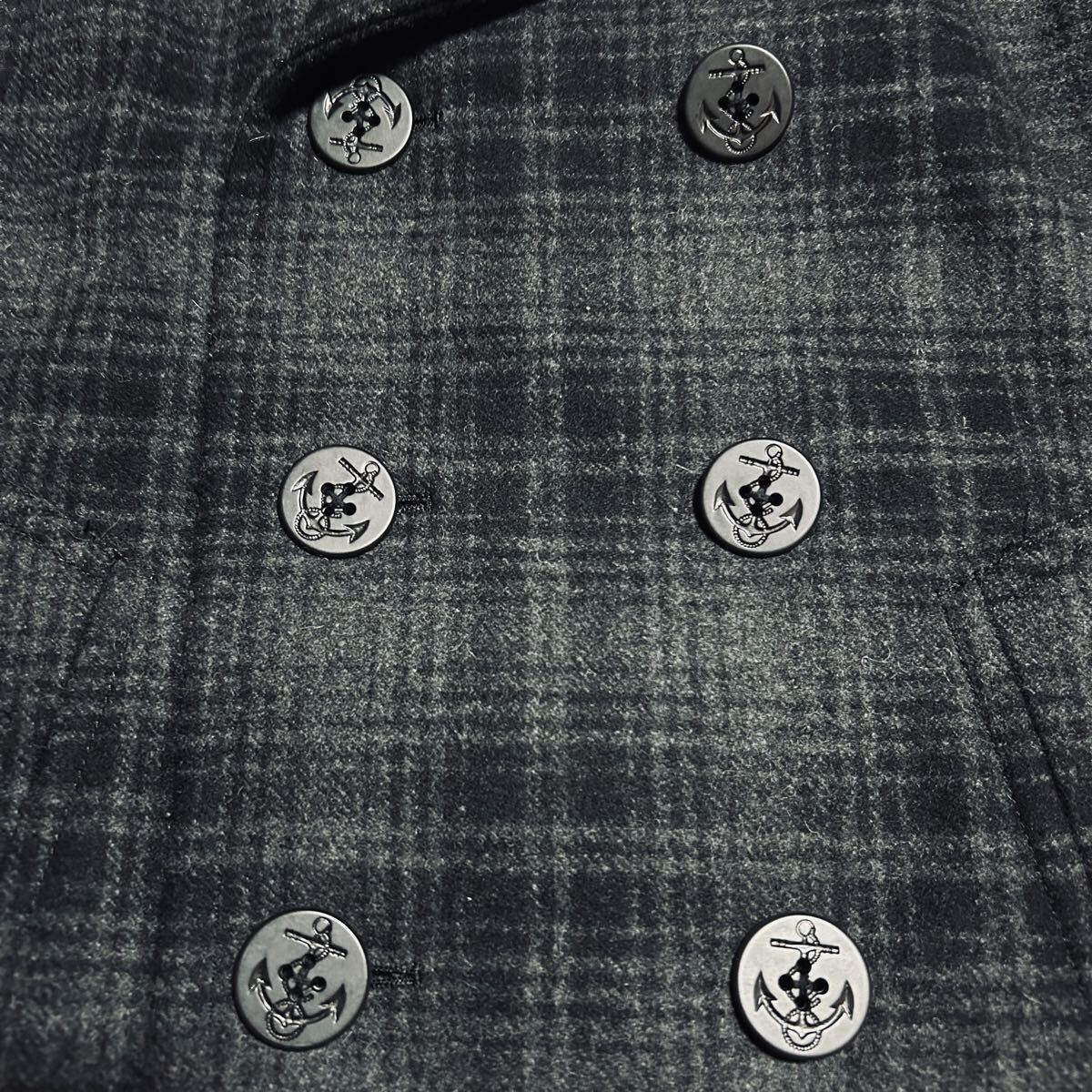 英国調漂う★Paul Smith ポールスミス 秋冬高級 上質チェック織り起毛メルトンウール チェック柄 ダブル 6B グレー系 ピーコート Lサイズ_画像5