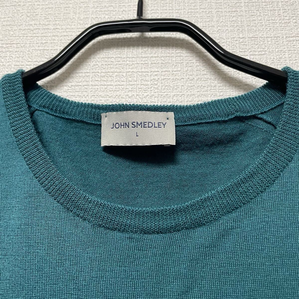 美品 JOHN SMEDLEY ジョンスメドレー クルーネック セーター ニット ハイゲージニット グリーン 緑 英国製 長袖 メンズ L_画像2