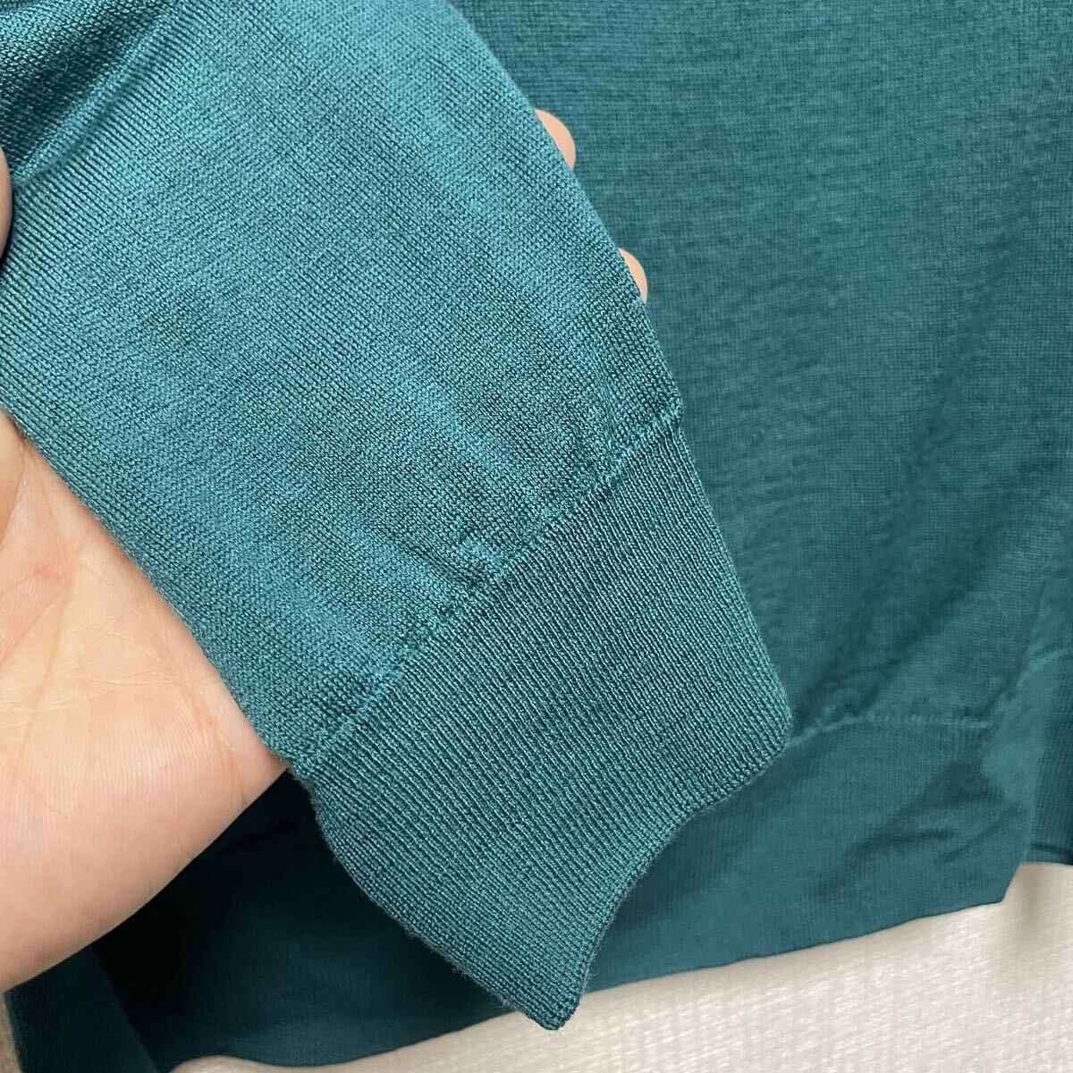 美品 JOHN SMEDLEY ジョンスメドレー クルーネック セーター ニット ハイゲージニット グリーン 緑 英国製 長袖 メンズ L_画像3