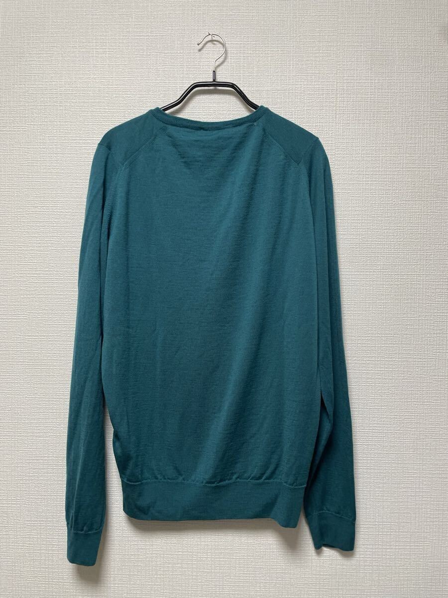 美品 JOHN SMEDLEY ジョンスメドレー クルーネック セーター ニット ハイゲージニット グリーン 緑 英国製 長袖 メンズ L_画像5